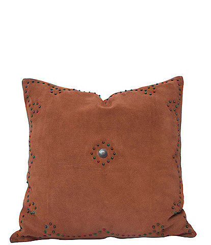 Paseo Road by HiEnd Accents Western Suede Antique Silver Concho & Studded Square Pillow