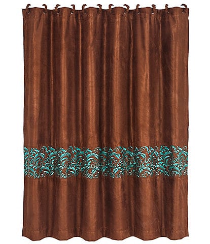 Paseo Road by HiEnd Accents Wyatt Copper & Turquoise Scrollwork Shower Curtain