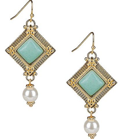 Patricia Nash Amazonite Square and Pearl Drop Earrings