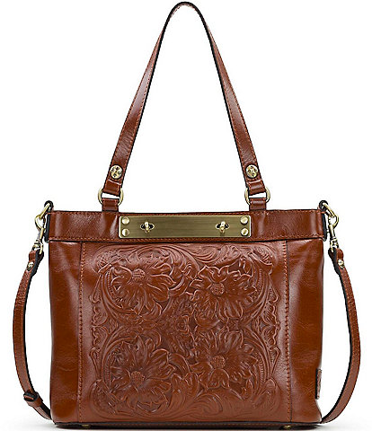 Patricia Nash Arden Floral Embossed Tan Leather Tote Bag