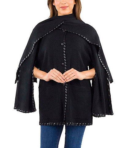 Patricia Nash Batwing Whipstitch Button Front Layered Cape