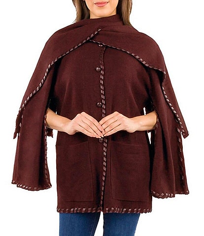 Patricia Nash Batwing Whipstitch Button Front Layered Cape