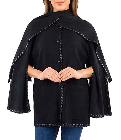 Patricia Nash Batwing Whipstitch Button Front Layered Cape