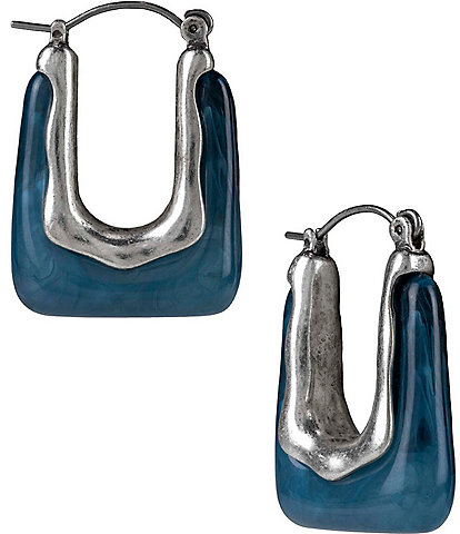 Patricia Nash Blue Small Rectangle Hoop Earrings