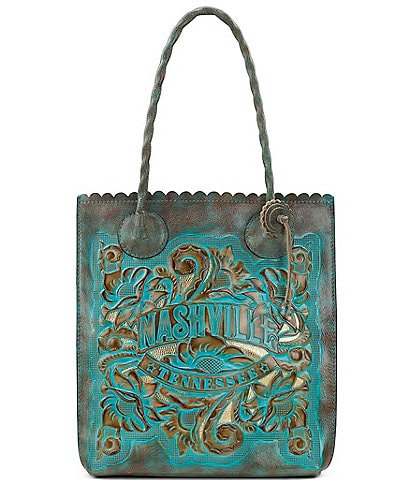Patricia Nash Cavo Nashville Tennessee Turquoise Embossed Leather Tote Bag