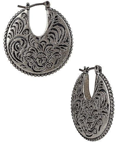 Patricia Nash Double Etched Silver Ox Hoop Earrings