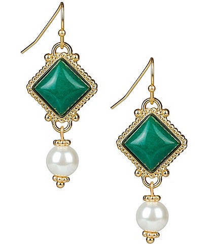 Patricia Nash Green Cab Pearl Double Drop Earrings