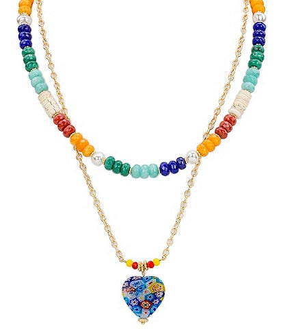 Patricia Nash Heart Pendant Mod Short Multi Strand Necklace