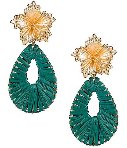 Patricia Nash Hibiscus Teardrop Raffia Orbital Drop Earrings