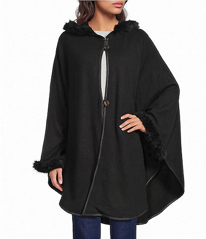 Patricia Nash Hooded Cape with Faux Fur