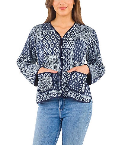 Patricia Nash Kantha Short Patchwork Front Pocket Jacket