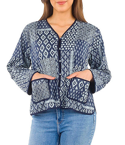 Patricia Nash Kantha Short Patchwork Front Pocket Jacket