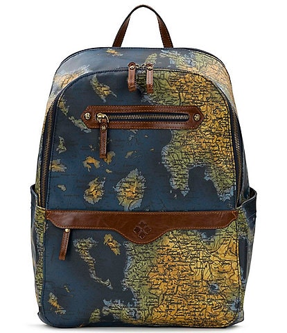 Patricia Nash Karina Greek Map Patina Coated Linen Canvas Backpack