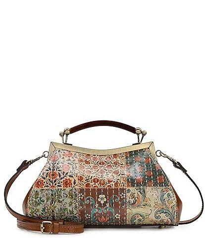 Patricia Nash Kelmscott Nordic Floral Patchwork Top Handle Frame Satchel Bag