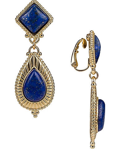 Patricia Nash Lapis Stone Square & Teardrop Drop Earrings