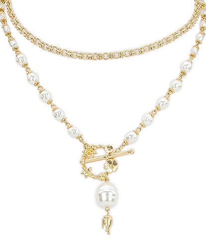 Patricia Nash Multi Row Pearl Flower Long Pendant Necklace