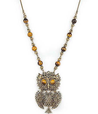 Patricia Nash Owl Bead Long Pendant Necklace