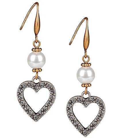 Patricia Nash Pave Heart Pearl Drop Earrings