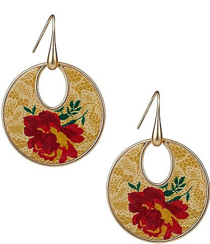 Patricia Nash Red Floral Leather Drop Earrings