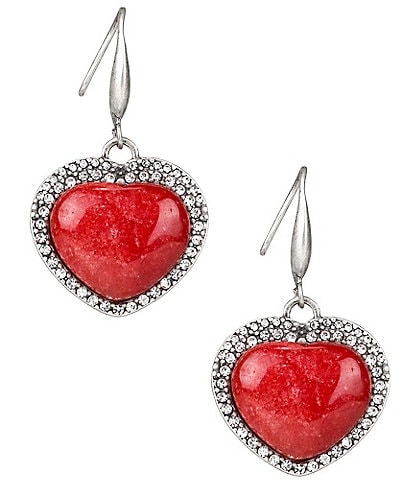 Patricia Nash Red Stone Heart Pave Accent Drop Earrings