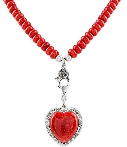 Patricia Nash Red Stone Heart Pave Accent Short Pendant Necklace