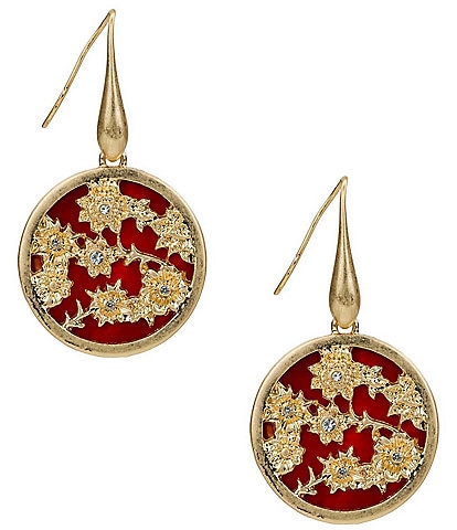 Patricia Nash Round Red Flower Drop Earrings