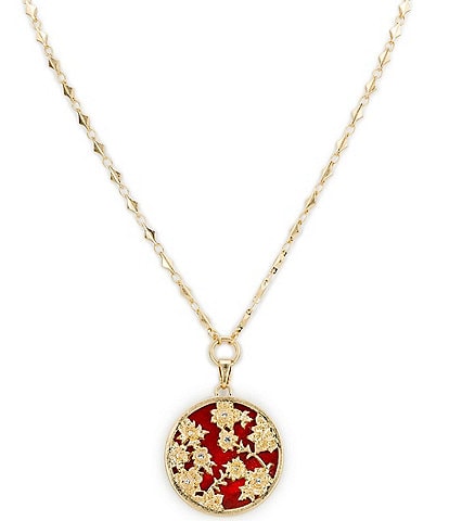 Patricia Nash Round Red Flower Short Pendant Necklace