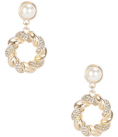 Patricia Nash Small Doorknocker Crystal Pearl Drop Earrings