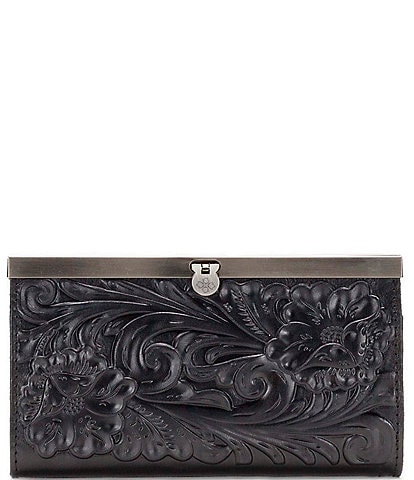 Patricia Nash Tooled Black Floral-Embossed Leather Cauchy Wallet