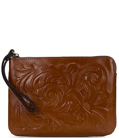 Patricia Nash Valentia Tooled Brown Leather deals Snap Wristlet Wallet