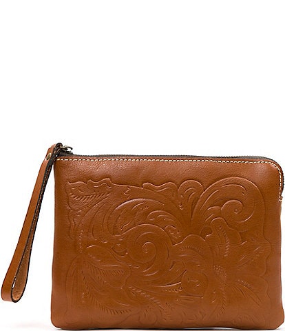 Patricia Nash Rose Tooling Collection Cassini Floral-Embossed Leather Wristlet Clutch