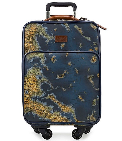 Patricia Nash Vettore Greek Map Patina Coated Linen Canvas 19" Spinner Suitcase