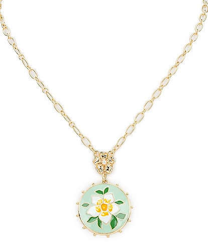 Patricia Nash White Green Flower Short Pendant Necklace