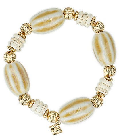 Patricia Nash White Textured Bead Stretch Bracelet