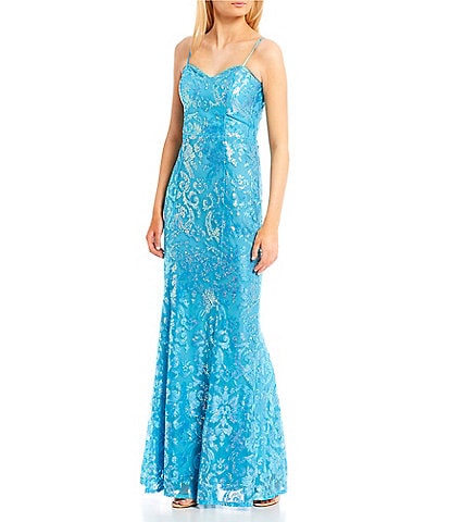 Dear Moon Juniors' Sequined Illusion Lace-Up-Back Corset Gown - Macy's