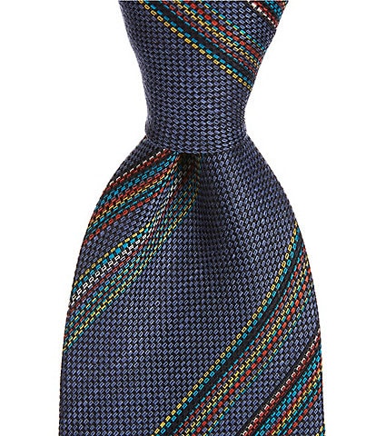Paul Smith Block Stripe 3.14#double; Woven Linen/Silk Tie
