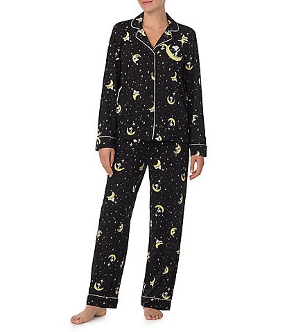 Peanuts  Long Sleeve Notch Collar Knit Snoopy & Star Print Pajama Set