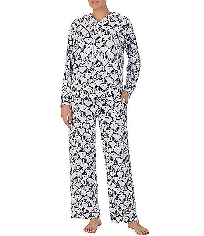 Peanuts Allover Snoopy Print Long Sleeve Hoodie & Wide Leg Pant Pajama Set