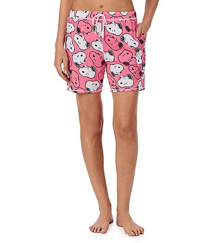 Peanuts Knit Snoopy Print Drawstring Tie Coordinating Sleep Shorts