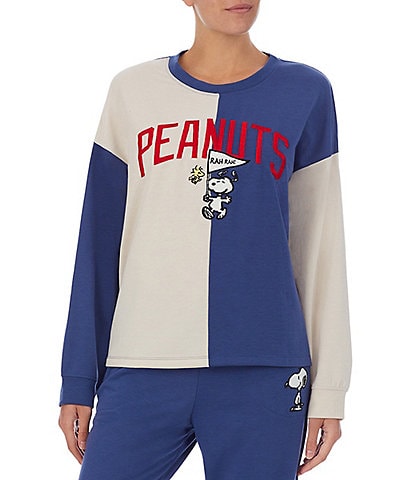 Peanuts Long Sleeve Crew Neck French Terry Color Blocked Coordinating Sleep Top