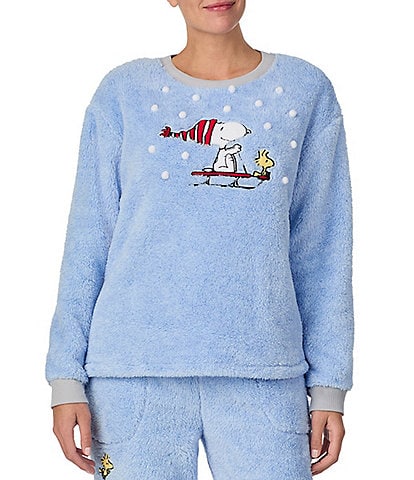 Peanuts Marl Plush Long Sleeve Round Neck Coordinating Holiday Sleep Top