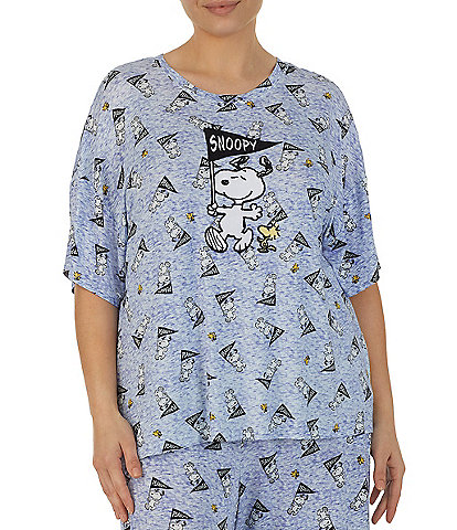 Peanuts Plus Size Snoopy Toss Knit Short Sleeve Round Neck Coordinating Sleep Top