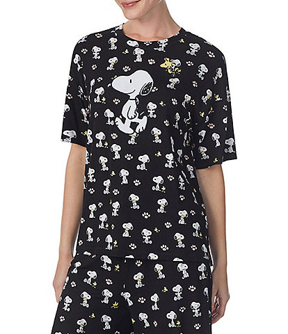 Peanuts Short Sleeve Round Neck Coordinating Snoopy Print Knit Jersey Sleep Shirt