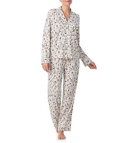 Peanuts Snoopy & Friends Print Long Sleeve Notch Collar Knit Pajama Set