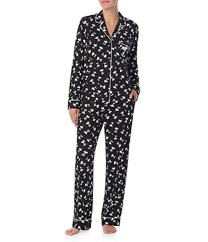 Peanuts Snoopy Print Long Sleeve Notch Collar Knit Pajama Set