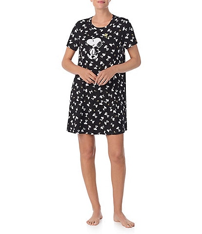 Peanuts Snoopy Printed Short Sleeve Round Neck Knit Sleepshirt