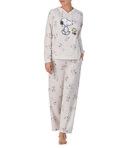 Peanuts Snoopy Toss Print Long Sleeve Hoodie & Wide Leg Pant Pajama Set