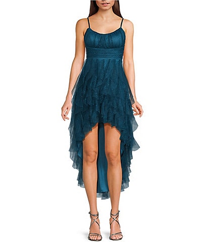 Pear Culture Glitter Mesh Tulle Corkscrew High-Low Dress