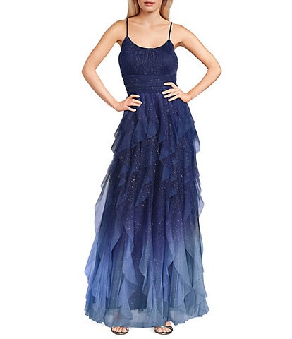 Pear Culture Glitter Ombre Corkscrew Tulle Long Dress