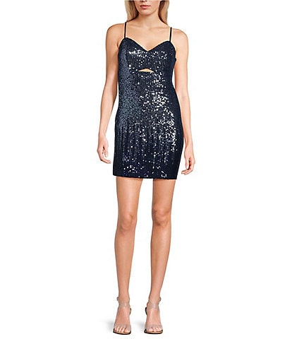 Pear Culture Ombre Sequin Front Cut-Out Mini Dress